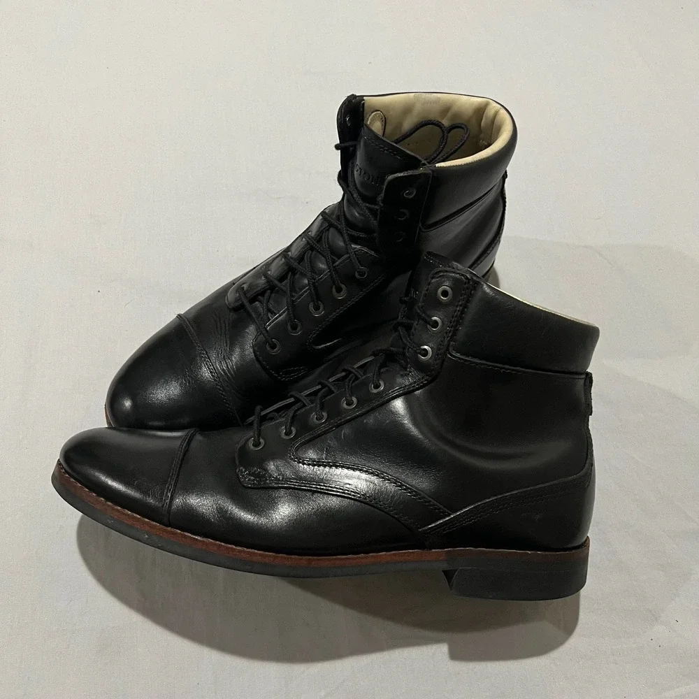 VTG Timberland Abington Mens Black Leather Cap Toe Vibram Sole Lace Up Boots 12M
